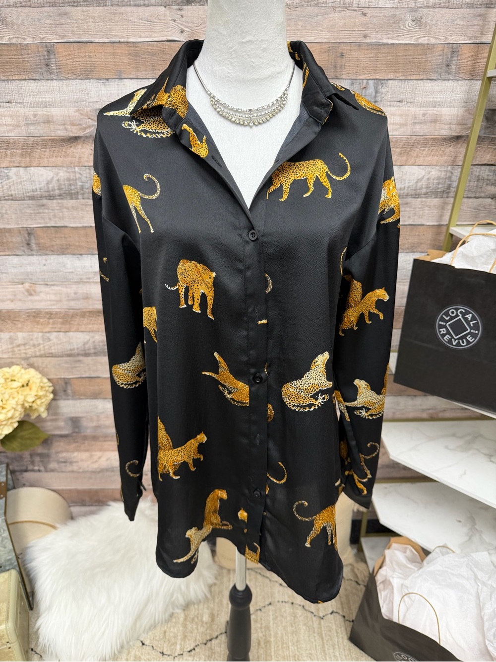 Black/Gold Vestique Tiger Print Blouse S